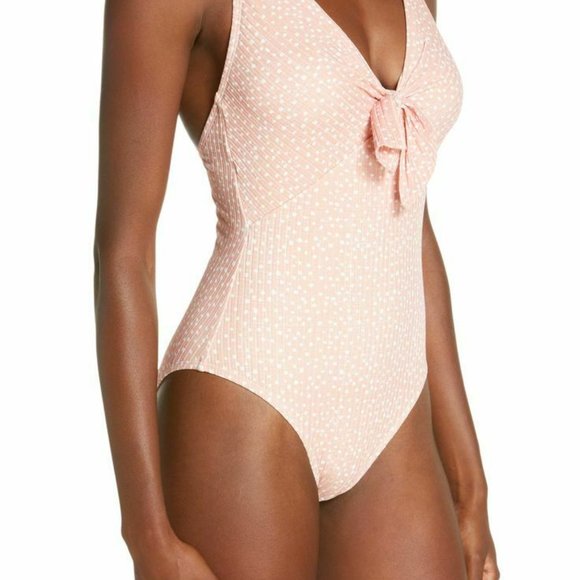 NWOT Robin Piccone Ally Blush Front Tie One Piece - 8/M - Picture 4 of 5